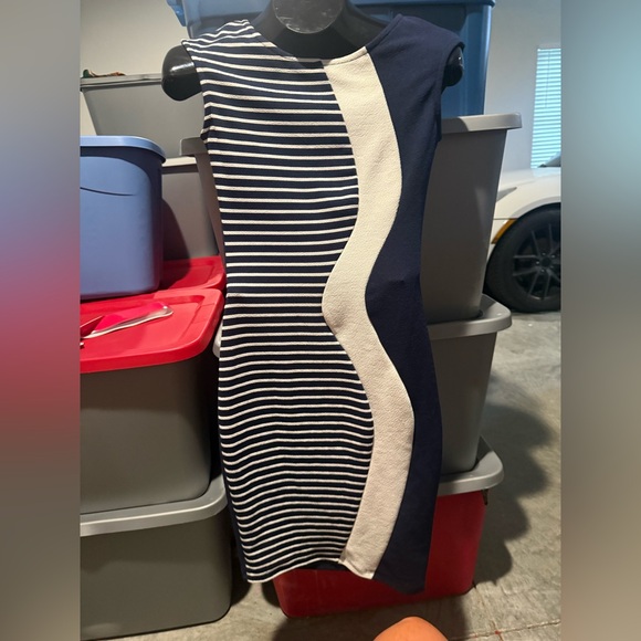 Dresses & Skirts - Navy & White Curved Stripe Bodycon Dress mp26